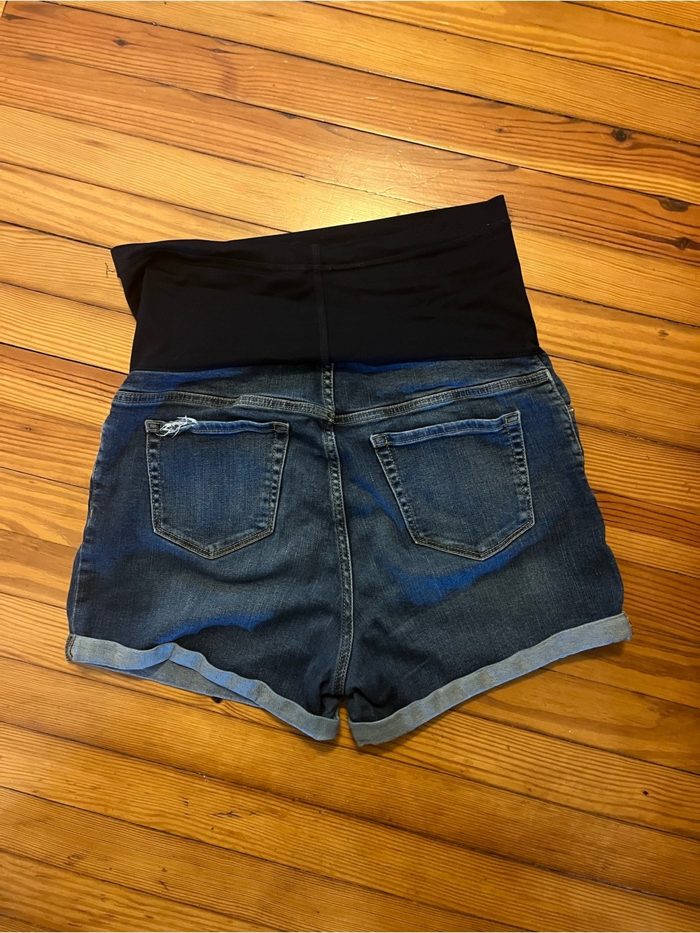 Liz Lange Dark Blue Denim Maternity Shorts with Black Waistband